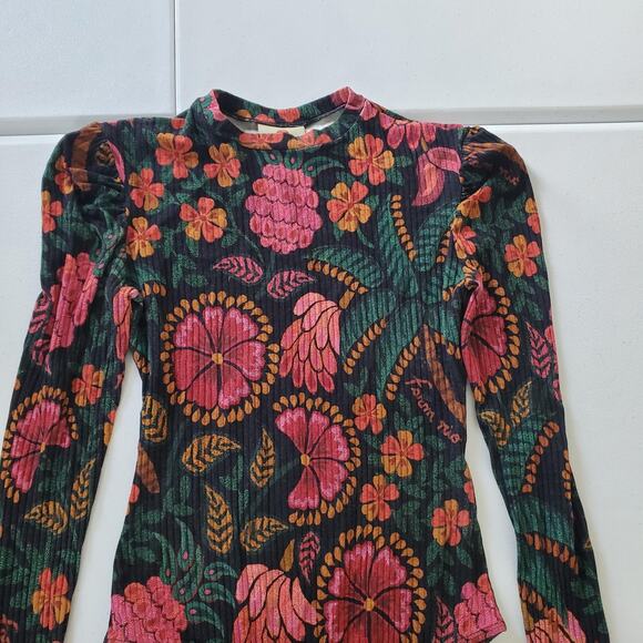 Farm Rio Bodysuit Womens Small Multicolor Floral Tropical Long Sleeve Stretch - Picture 5 of 8